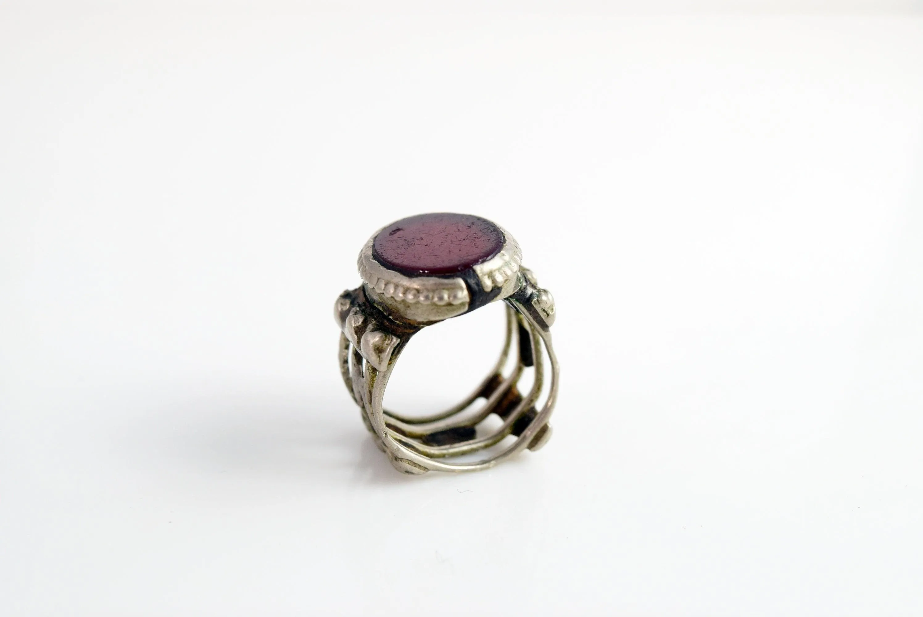 Vintage Bedouin Ring with Red Glass