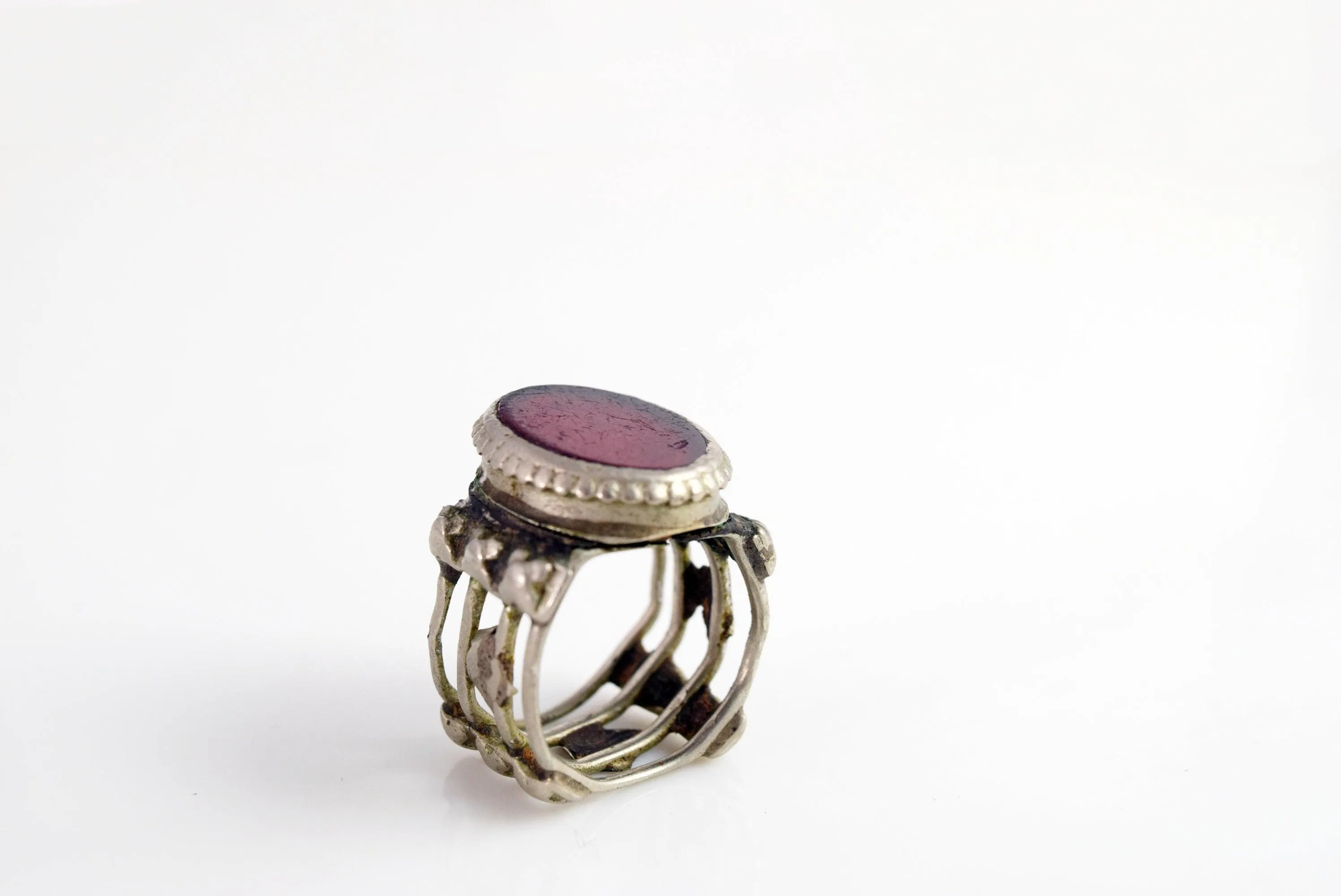 Vintage Bedouin Ring with Red Glass