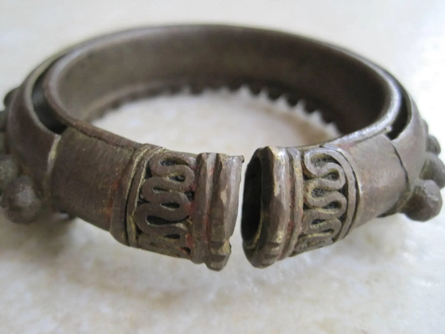 Vintage Bronze Bracelet - Asian Rattle Dance Bangle - Spike Bracelet