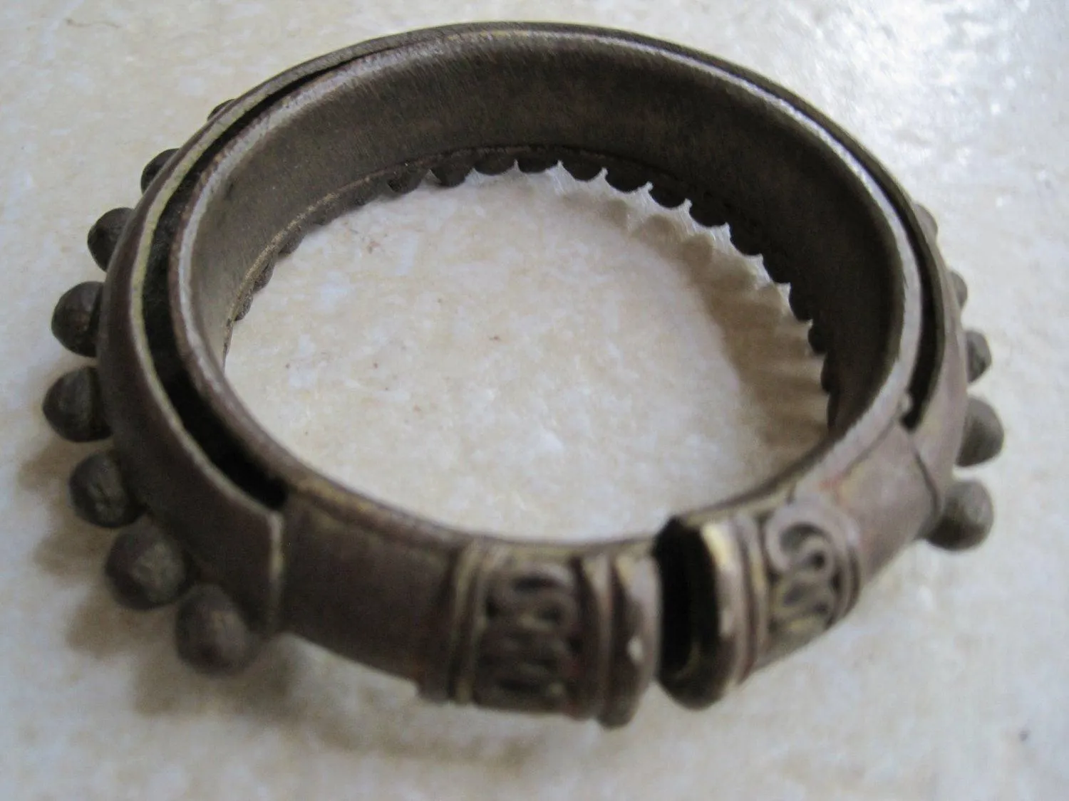 Vintage Bronze Bracelet - Asian Rattle Dance Bangle - Spike Bracelet