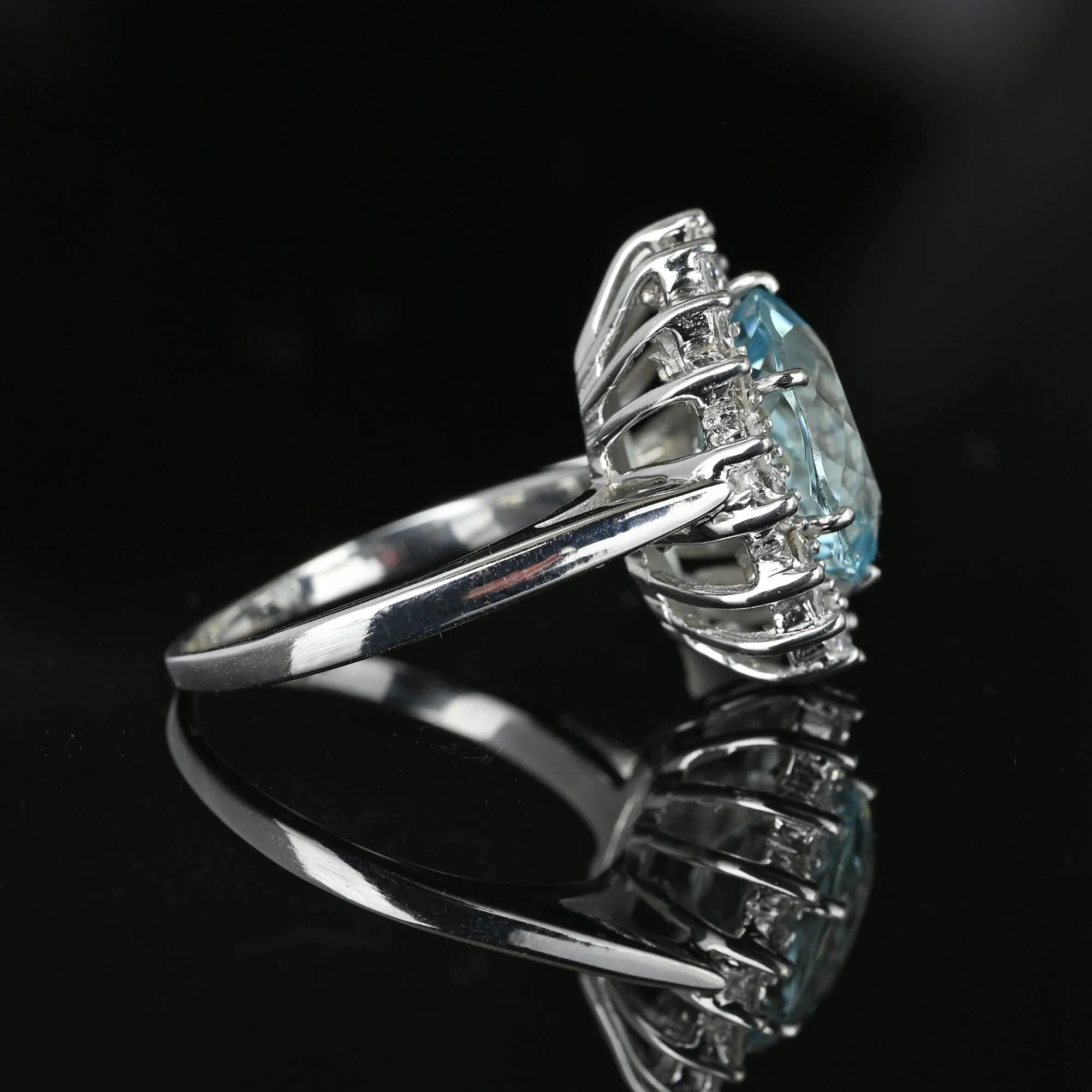 Vintage Diamond Cluster Halo 4.5 Carat Aquamarine Ring