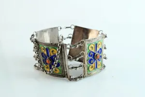 Vintage Kabyle Berber Silver Enamel Link Bracelet