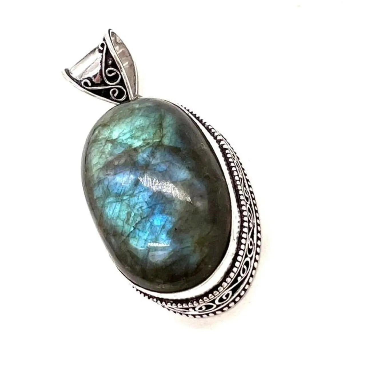 Vintage Labradorite Gemstone 925 Sterling Silver Jewellery Pendant Gift for Her