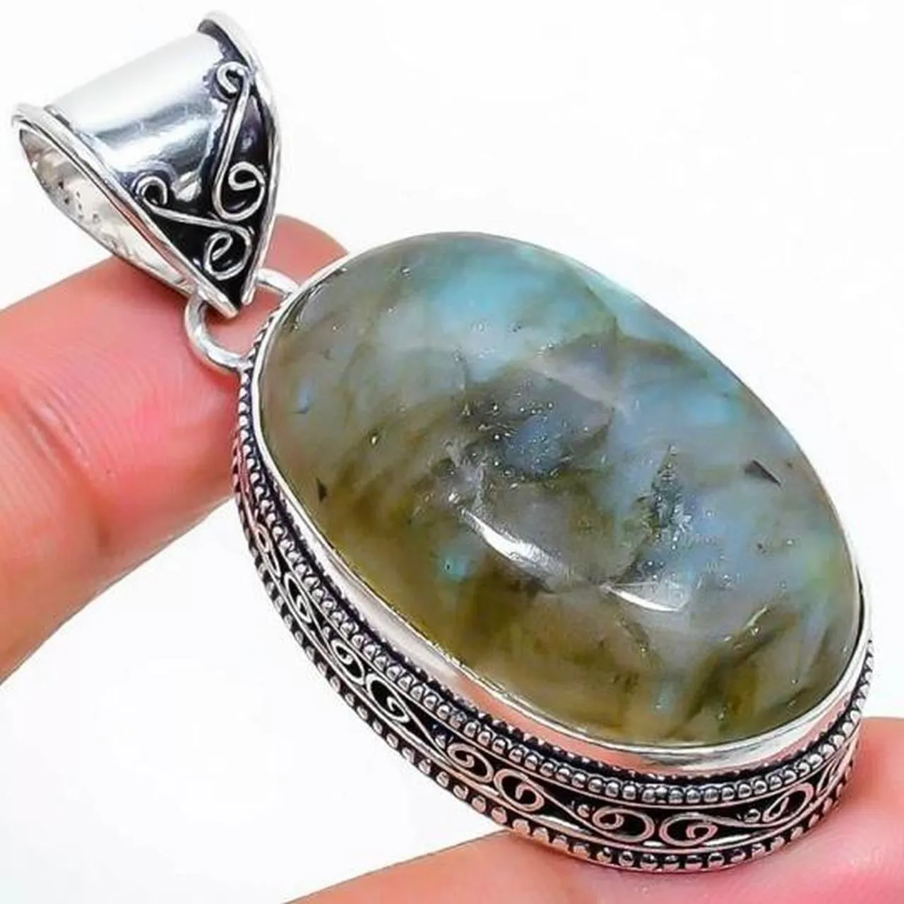 Vintage Labradorite Gemstone 925 Sterling Silver Jewellery Pendant Gift for Her