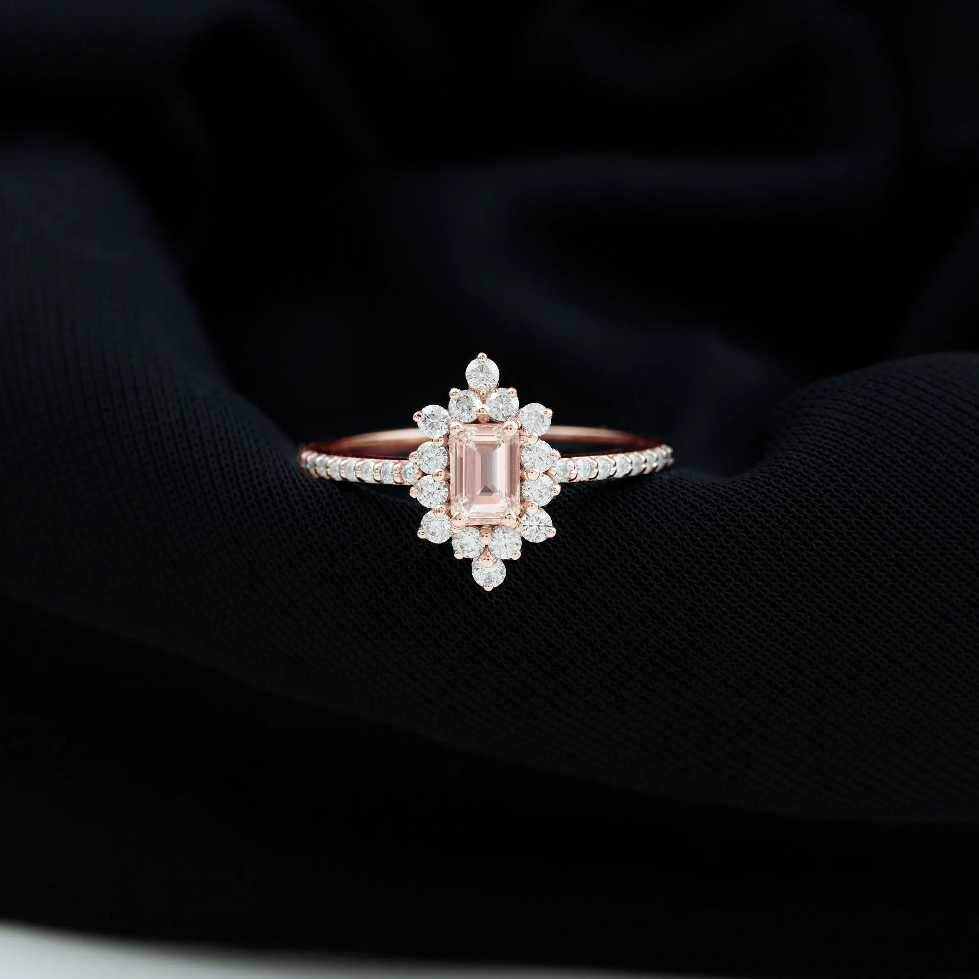 Vintage Morganite and Diamond Halo Engagement Ring