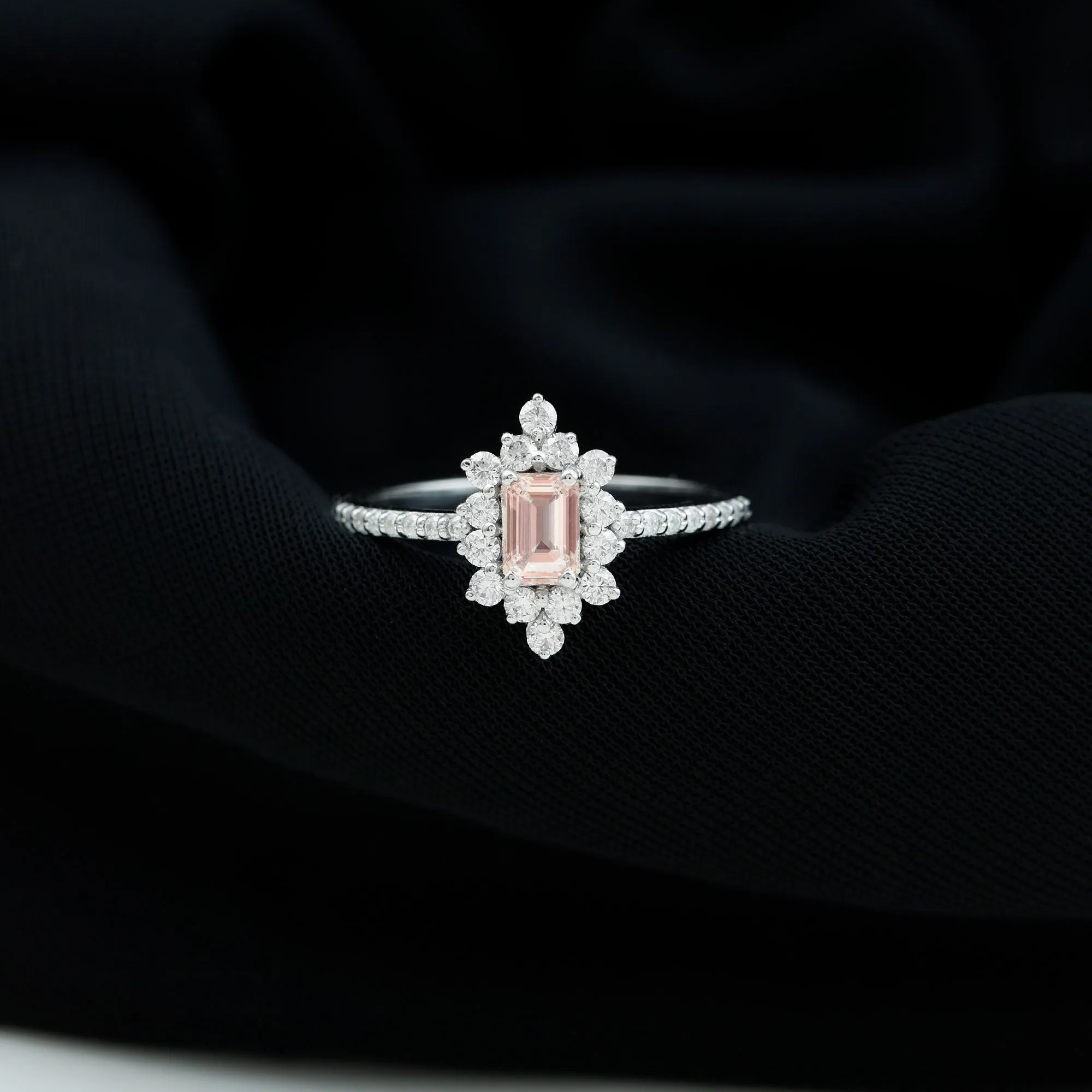 Vintage Morganite and Diamond Halo Engagement Ring