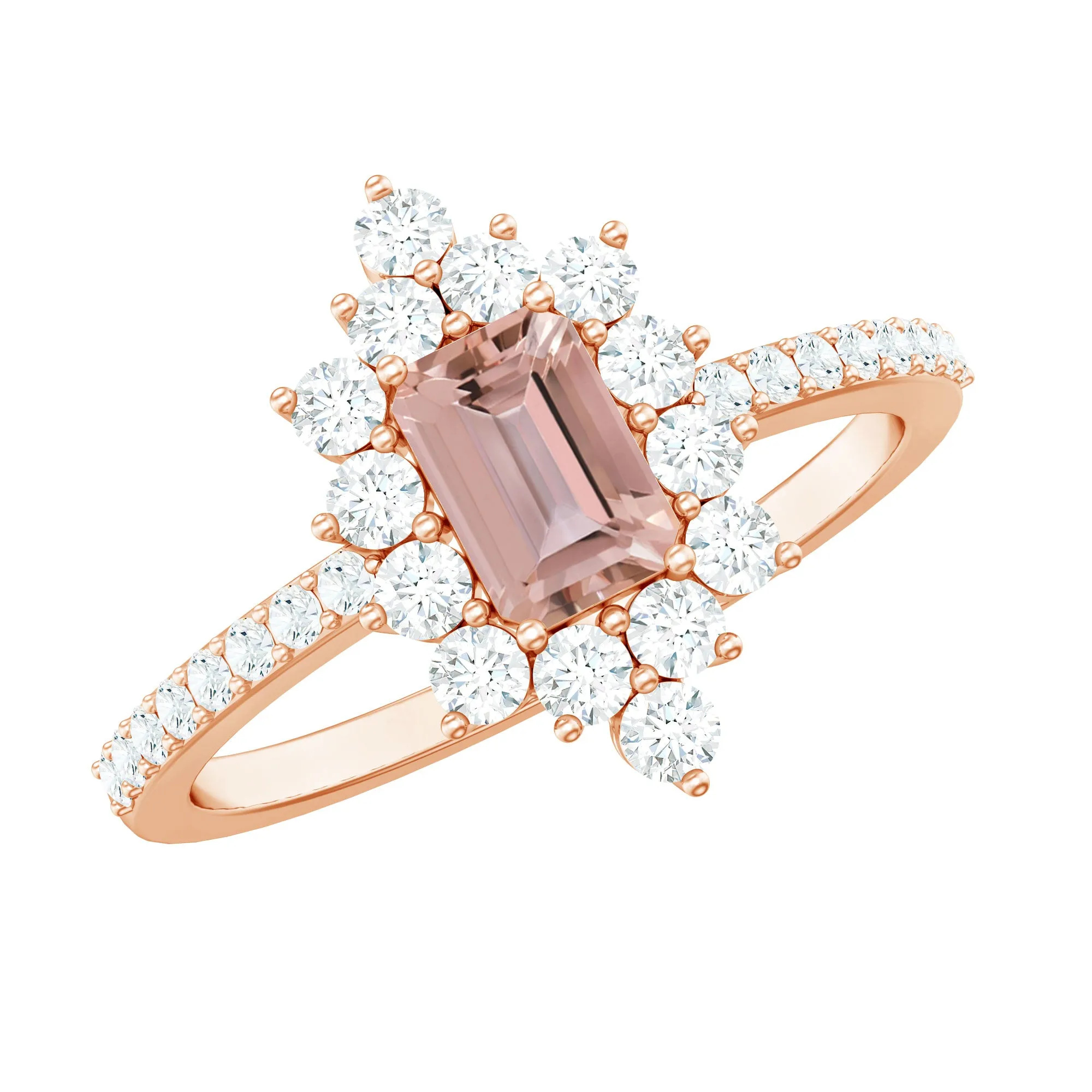 Vintage Morganite and Diamond Halo Engagement Ring