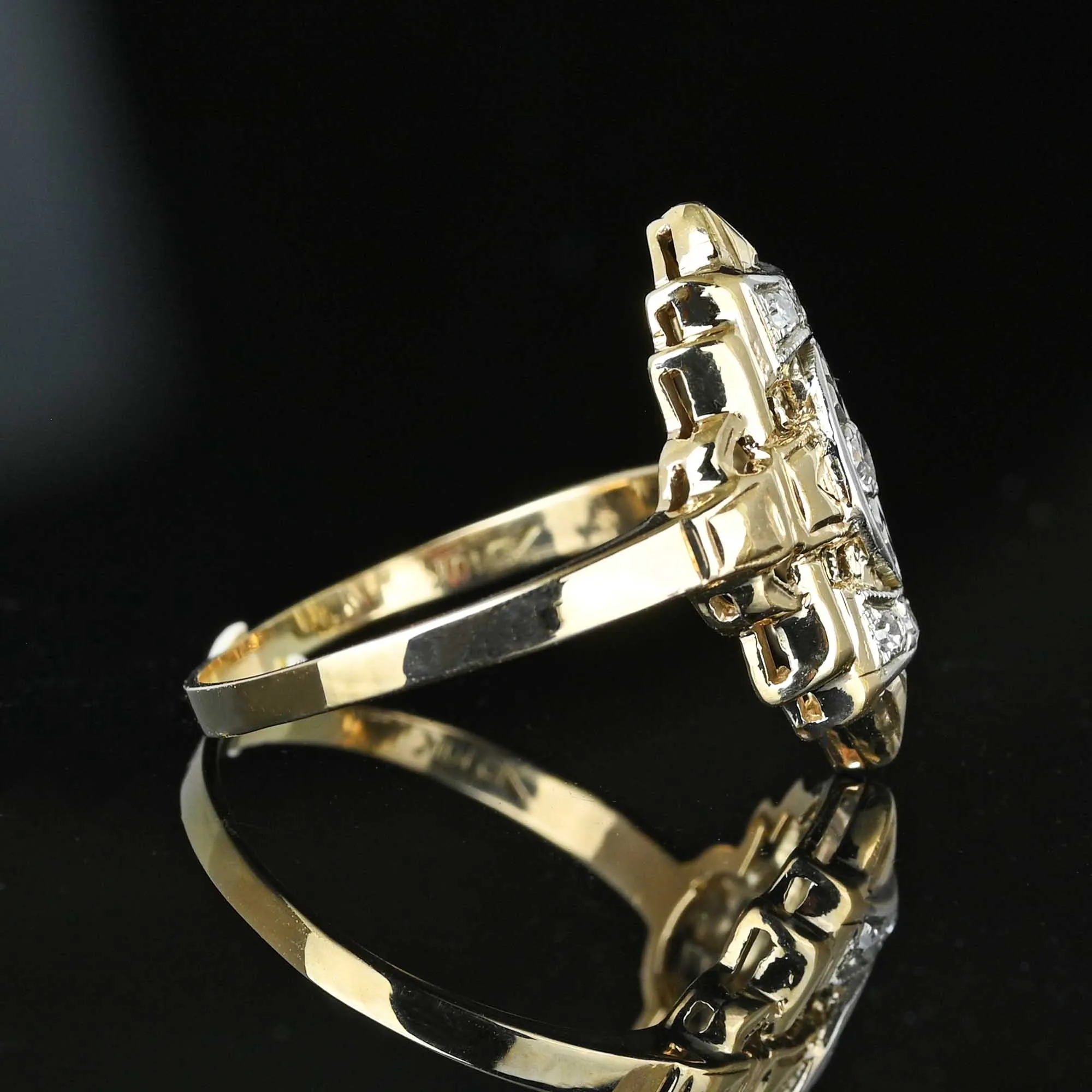 Vintage Two Tone Gold Diamond Shield Ring