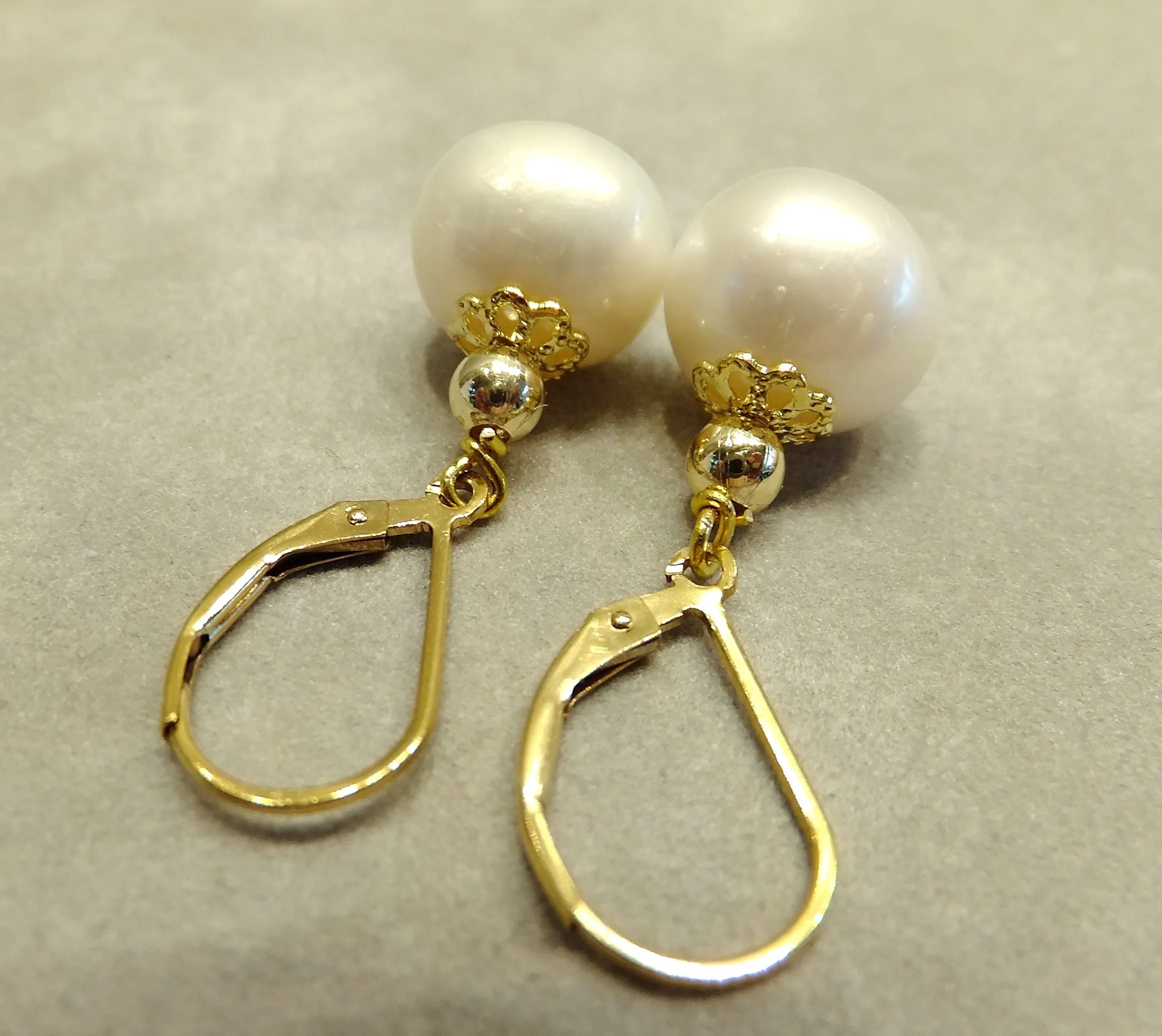 White 10 MM Freshwater Pearl Drop Earrings