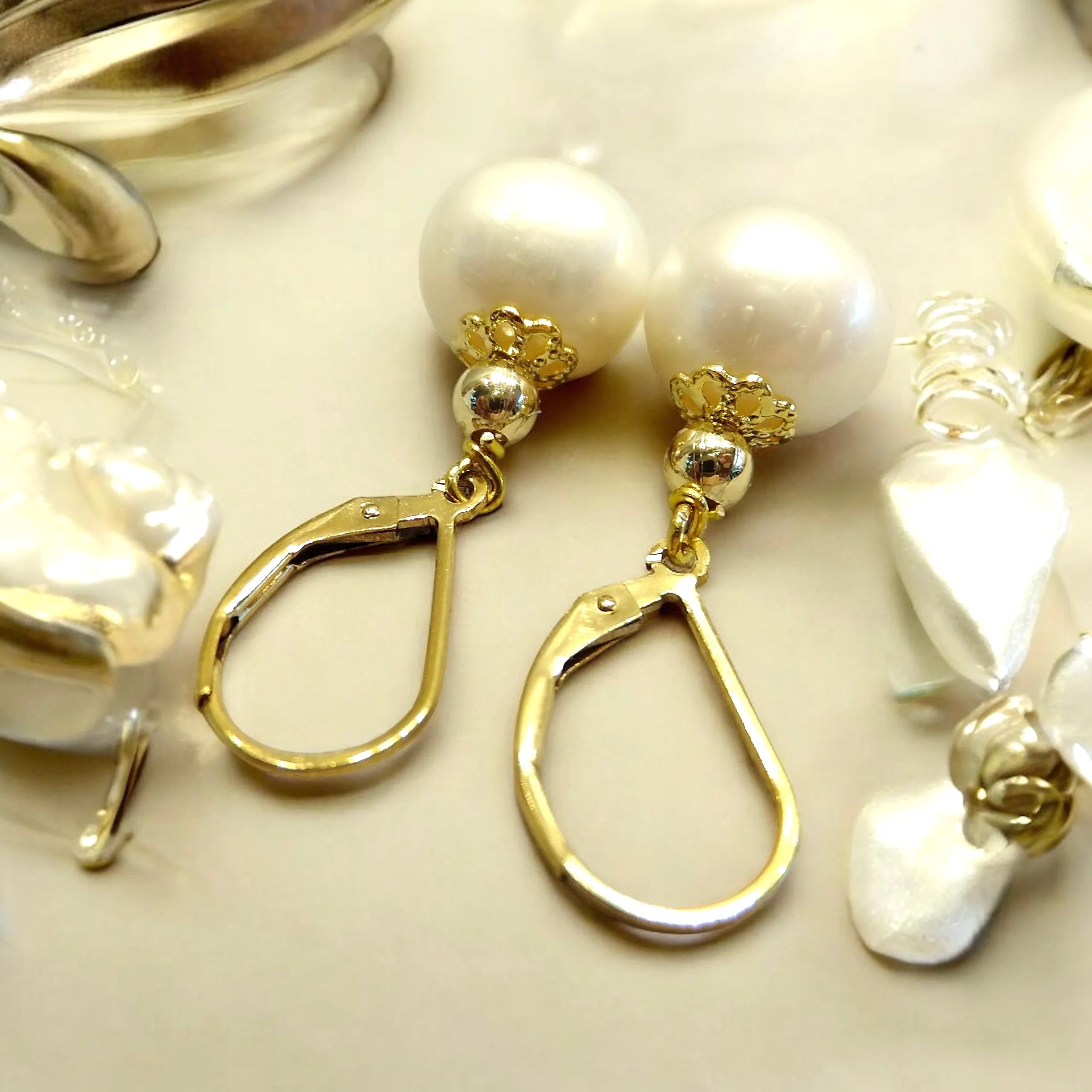 White 10 MM Freshwater Pearl Drop Earrings