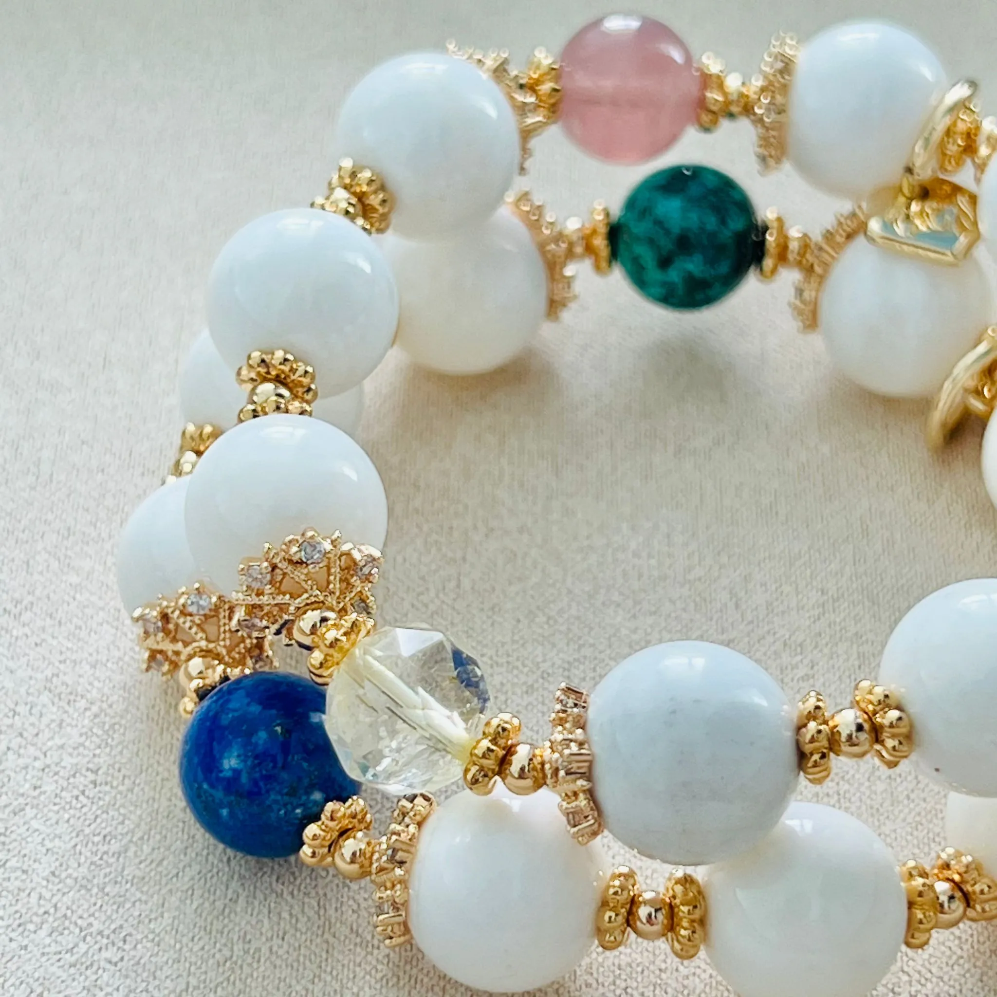 White Coral, Blue Angelite, Citrine & Madagascar Rose Quartz Bracelet