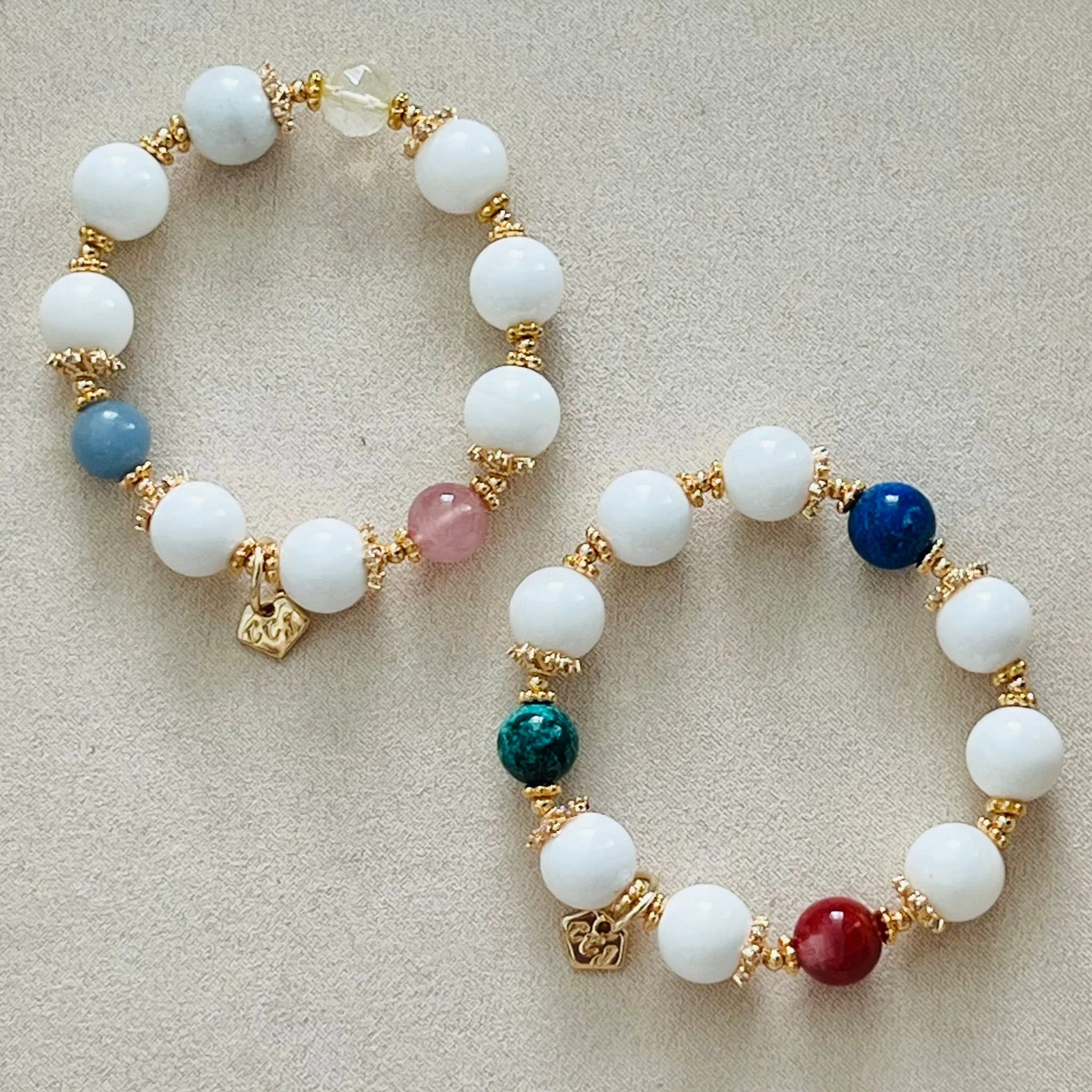 White Coral, Green Turquoise, Lapis Lazuli & Red Agate Bracelet