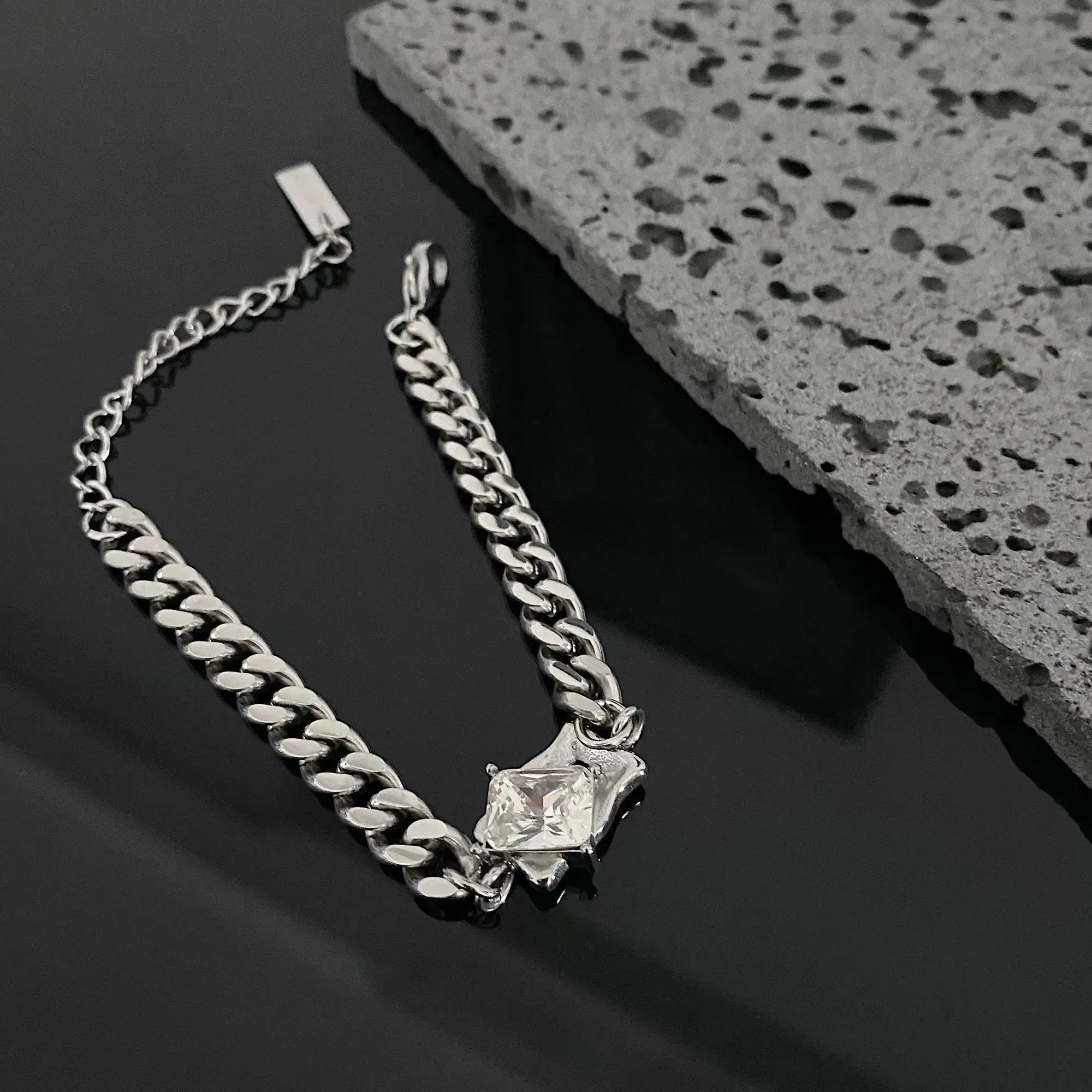 White Gem Cuban Chain Bracelet