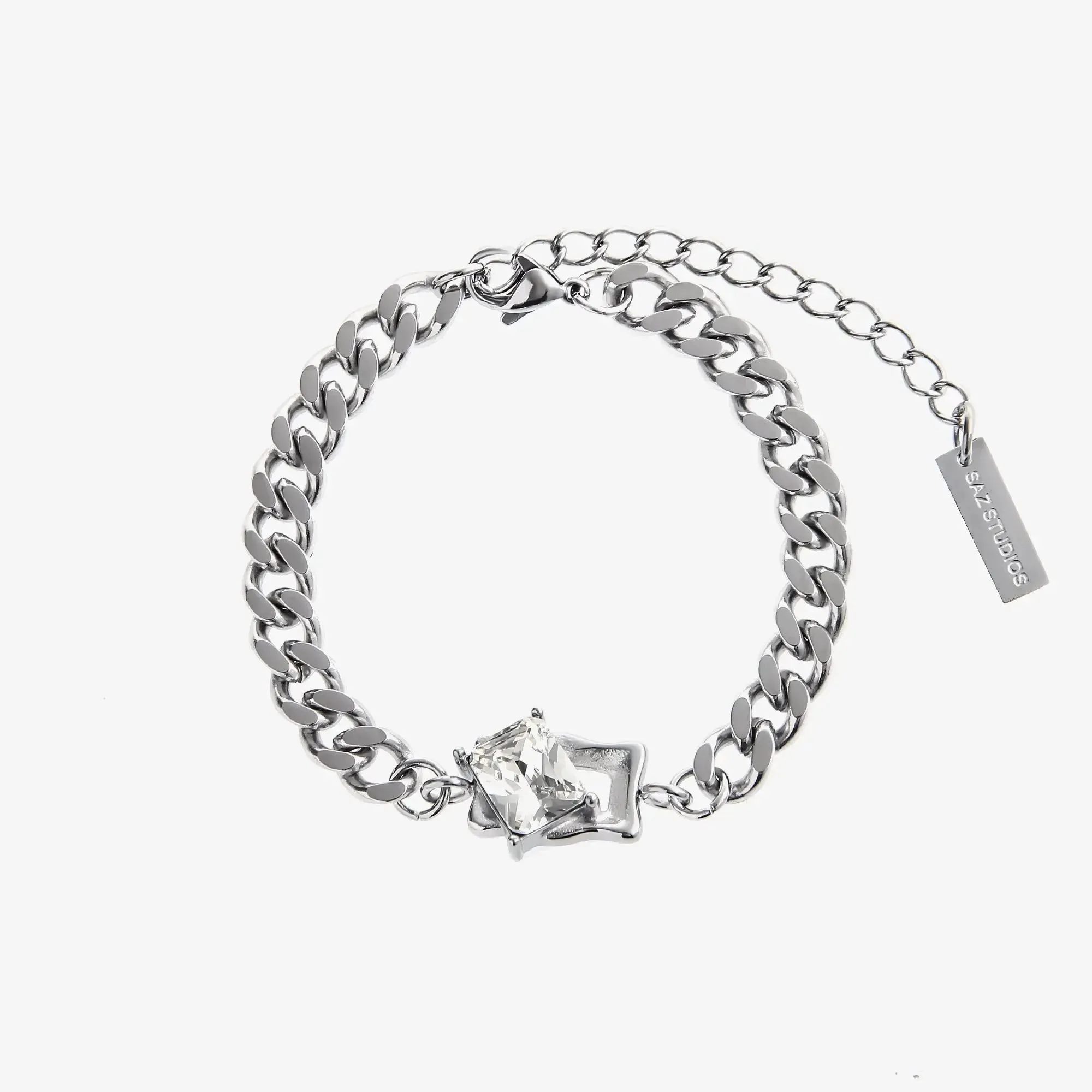 White Gem Cuban Chain Bracelet