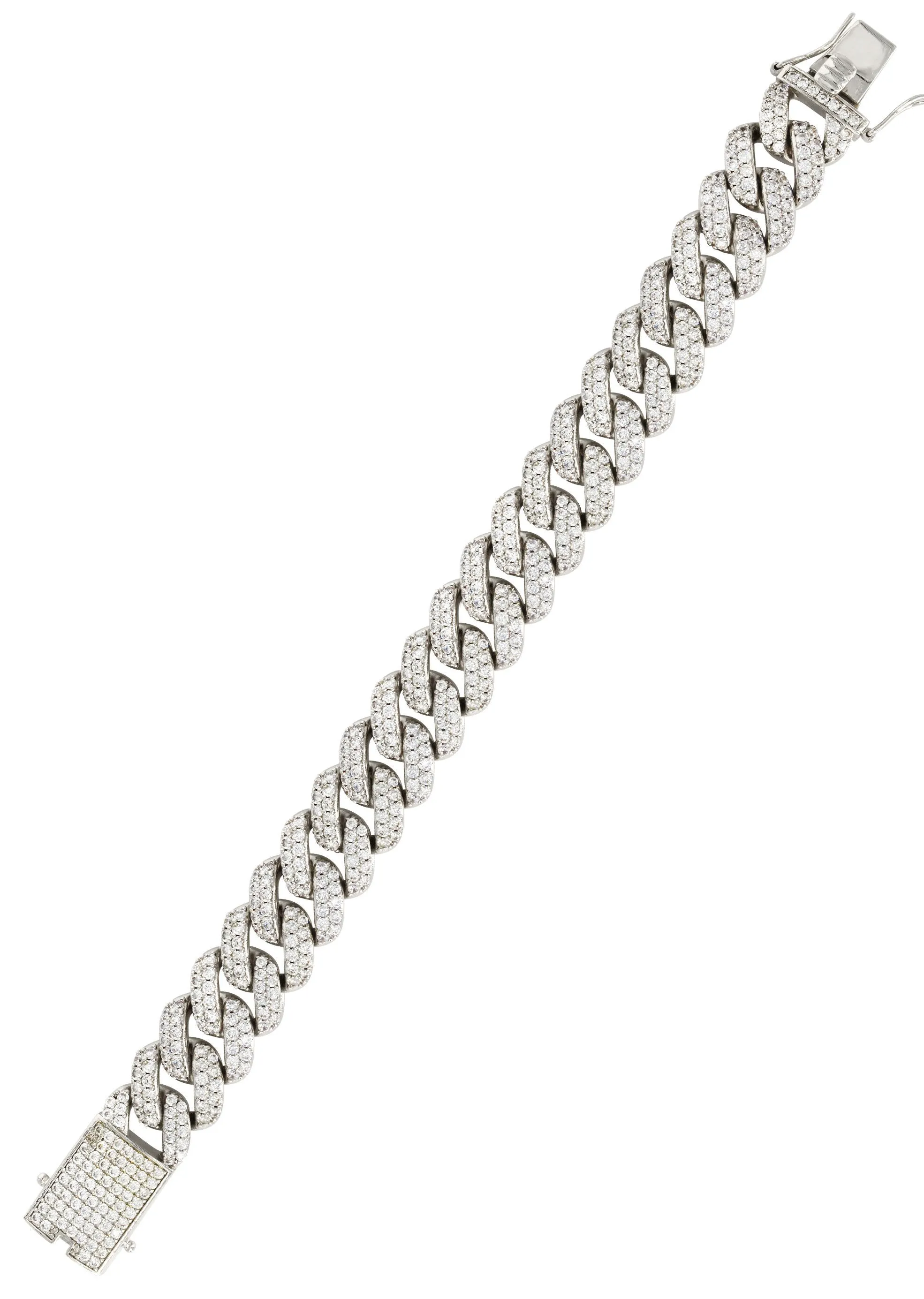 White Gold Plated Mens Iced Out Miami Cuban Link Bracelet