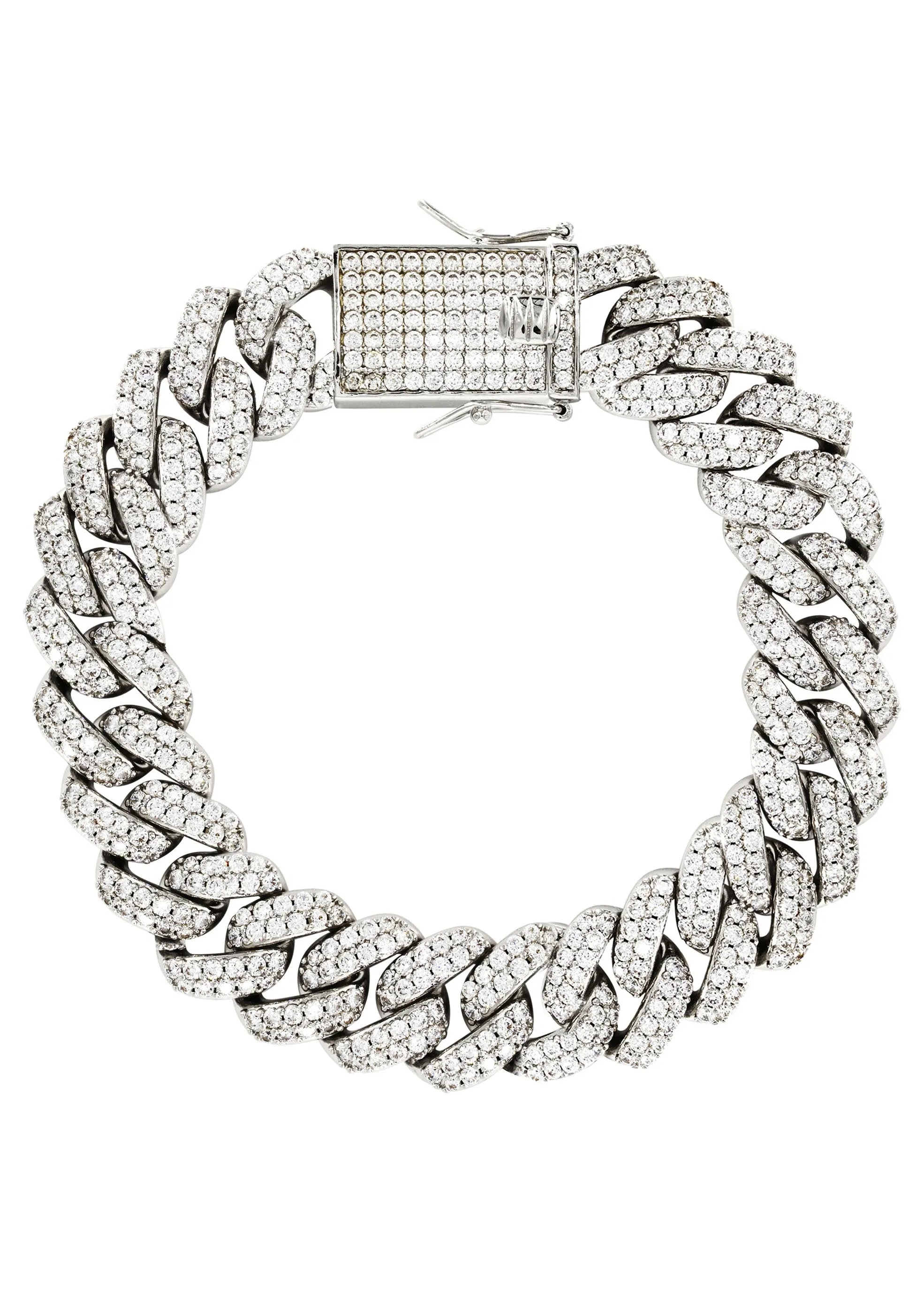 White Gold Plated Mens Iced Out Miami Cuban Link Bracelet