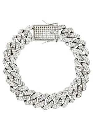 White Gold Plated Mens Iced Out Miami Cuban Link Bracelet