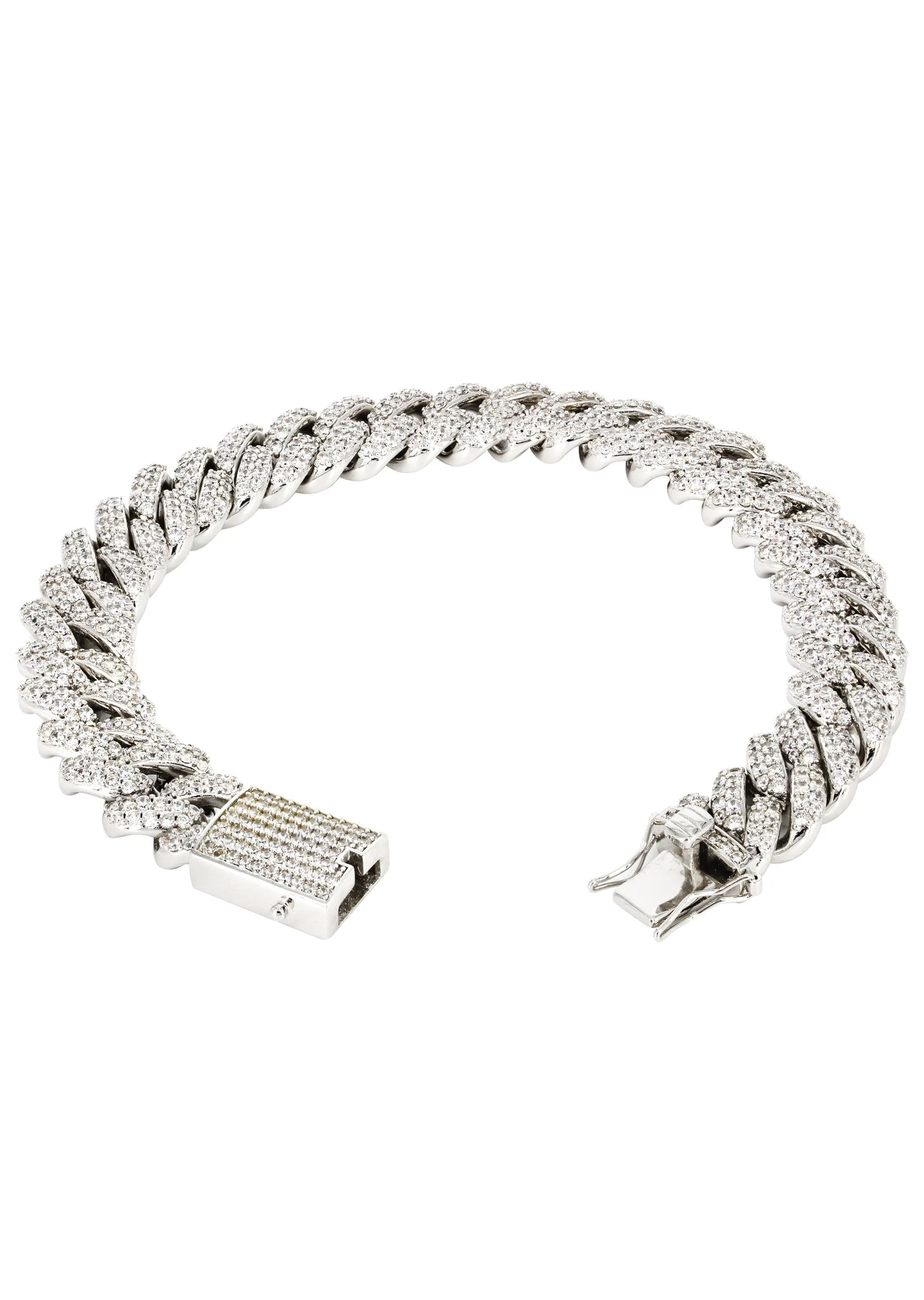 White Gold Plated Mens Iced Out Miami Cuban Link Bracelet