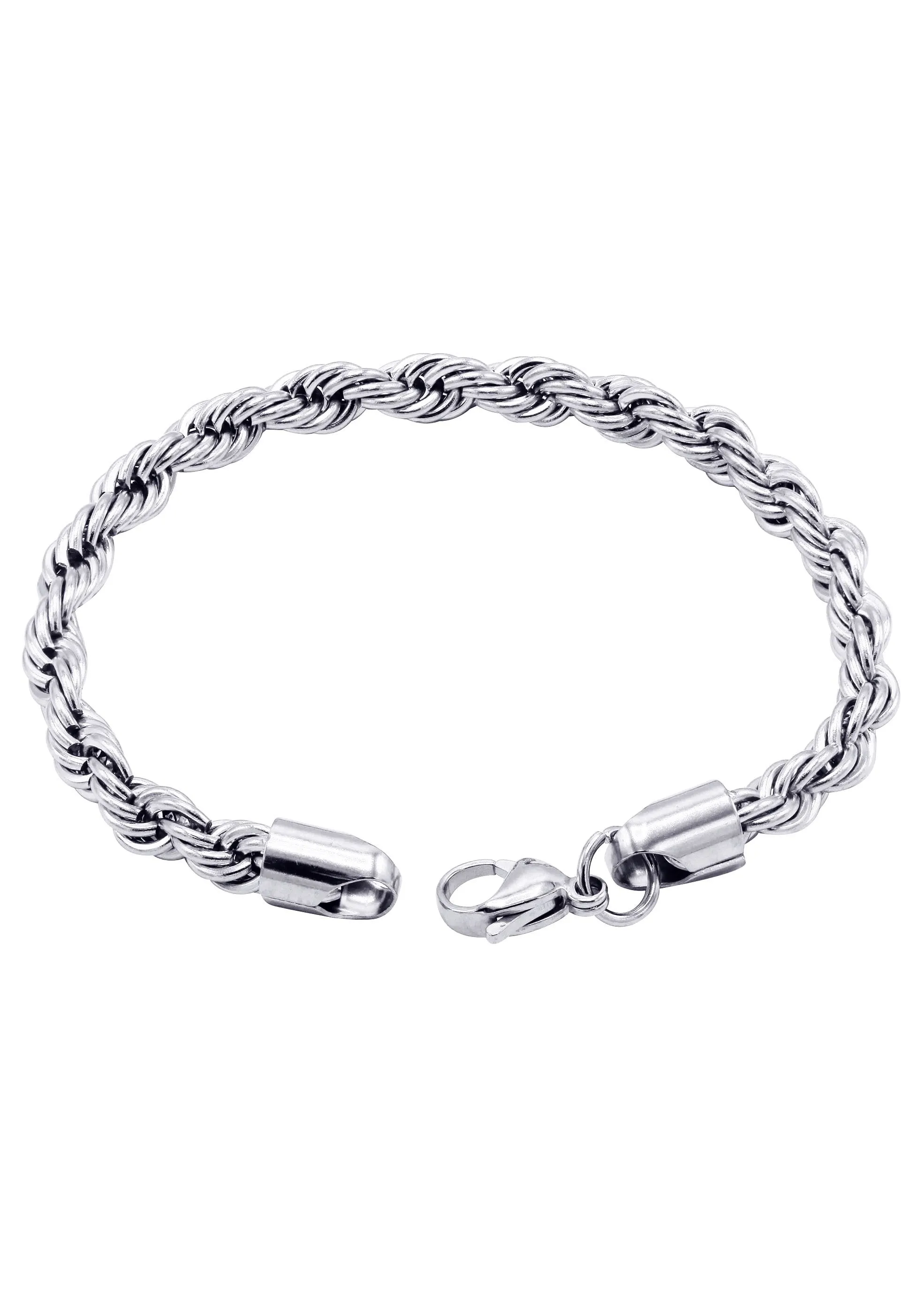 White Gold Plated Mens Solid Rope Bracelet