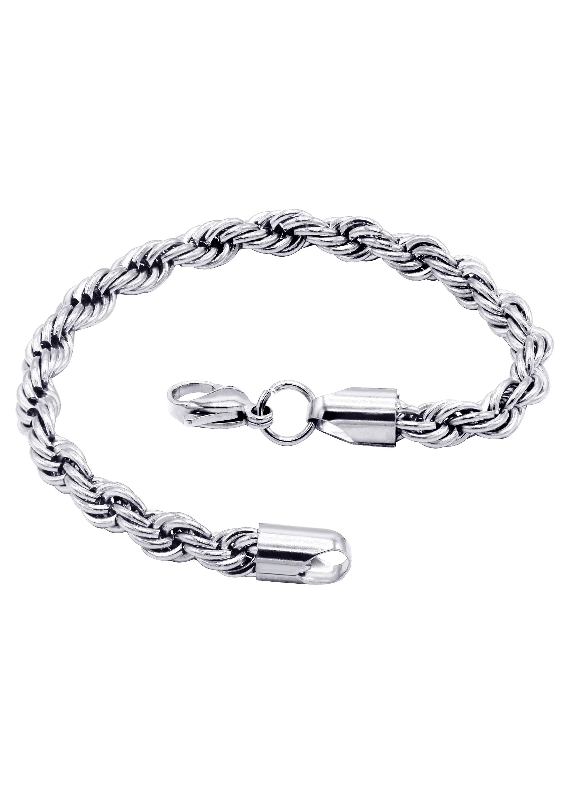 White Gold Plated Mens Solid Rope Bracelet