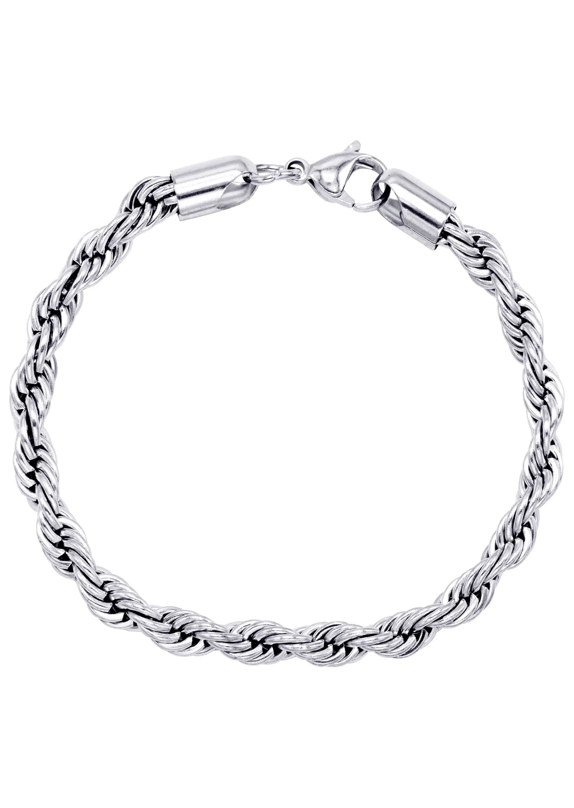 White Gold Plated Mens Solid Rope Bracelet