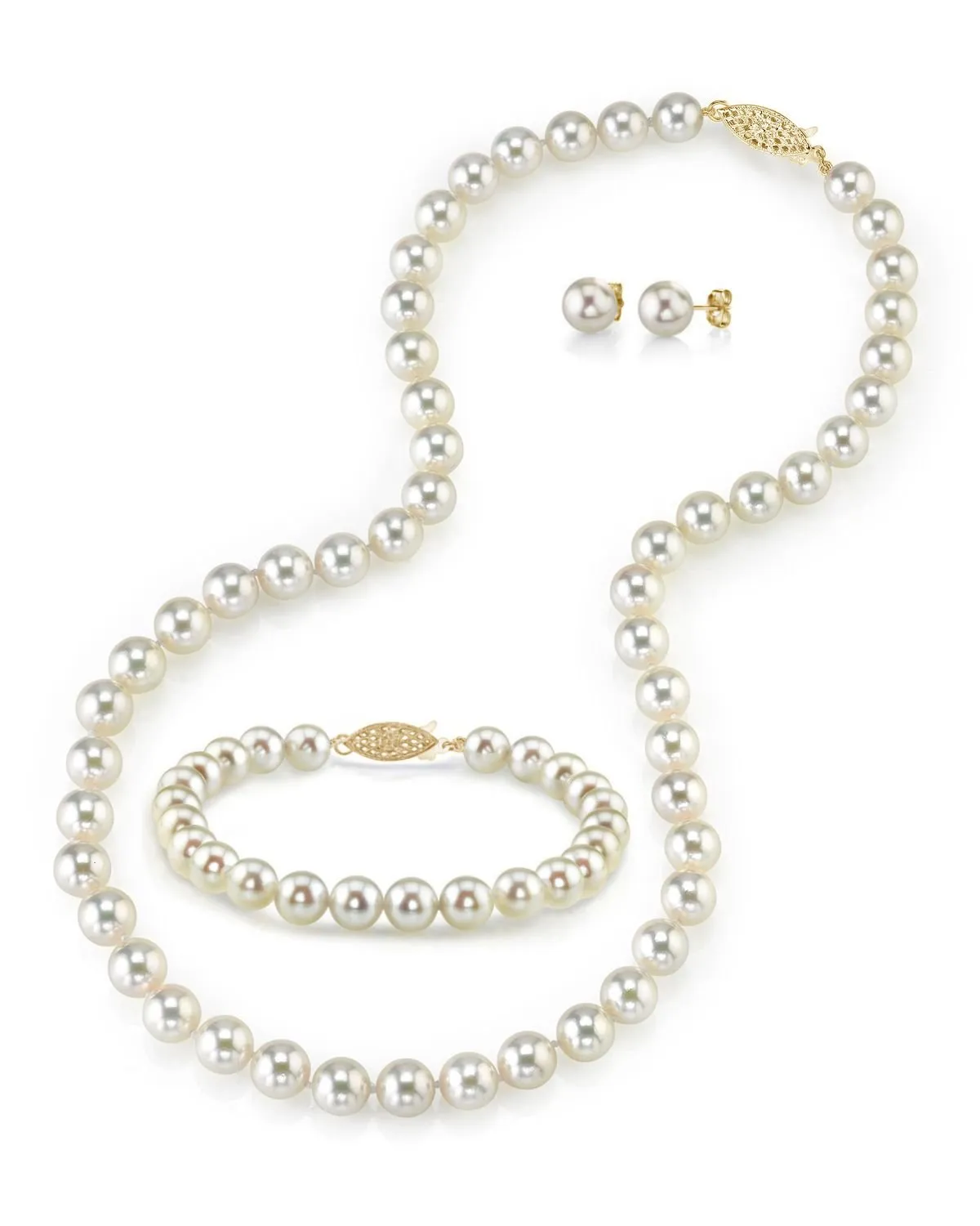 White Japanese Akoya 3-Piece Pearl Jewelry Set, 8.0-8.5mm