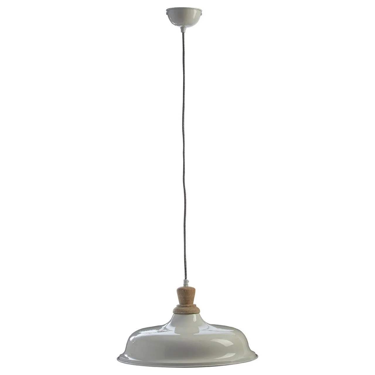 White Metal Shade Pendant with Wood Top 40cm