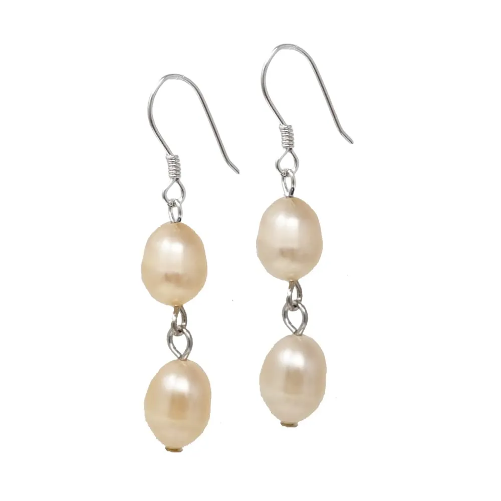 Women's 8-9mm Natural Freshwater Pearl Dangle Drop Earrings