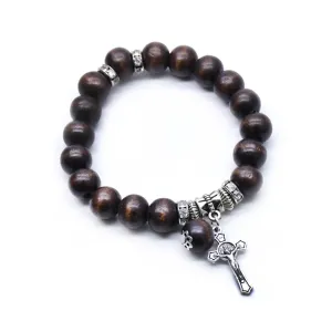 Wooden Beaded with Cross Pendant Bracelet