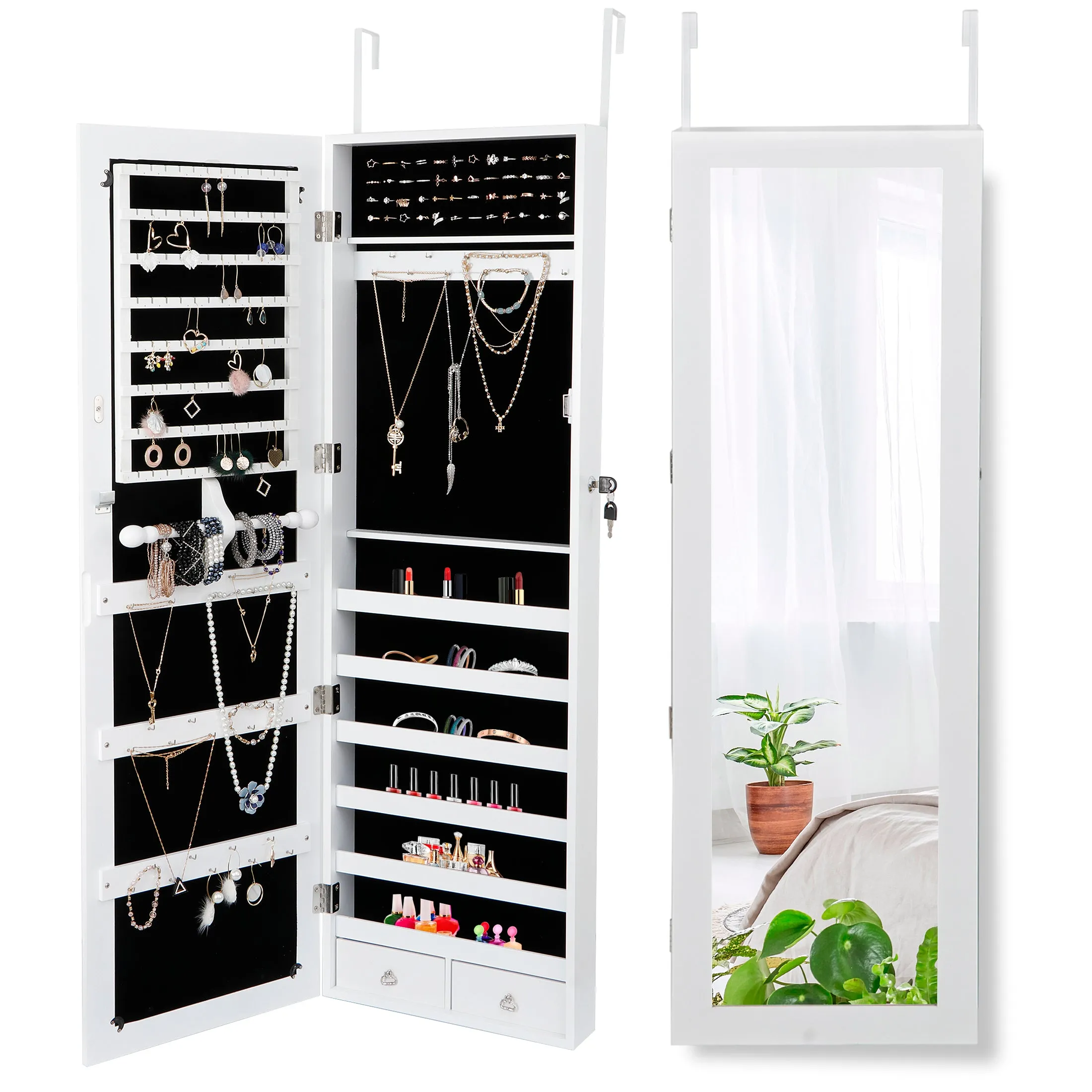 ZENY™ Jewelry Cabinet  Armoire Wall Door Mounted Organizer Lockable with Mirror